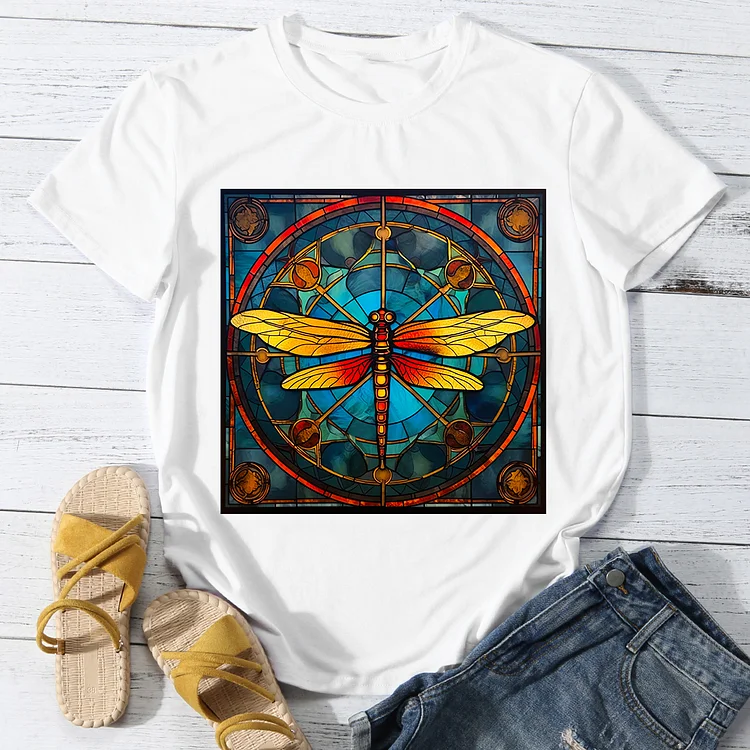 Church Puzzling Dragonfly Women Round Neck T-shirt - BSTCA0073