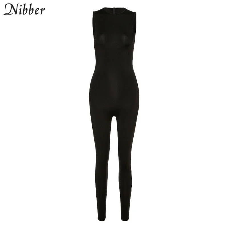 Nibber high quality solid simple bodycon jumpsuit overalls for women summer new sleeveless elegant casual street fitness outfit