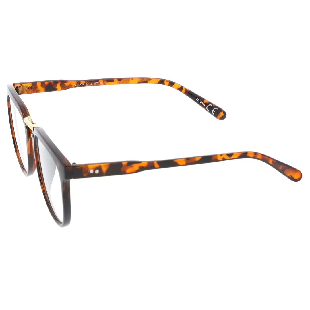 Classic Metal Bridge Square Flat Clear Lens Horn Rimmed Eyeglasses 55mm