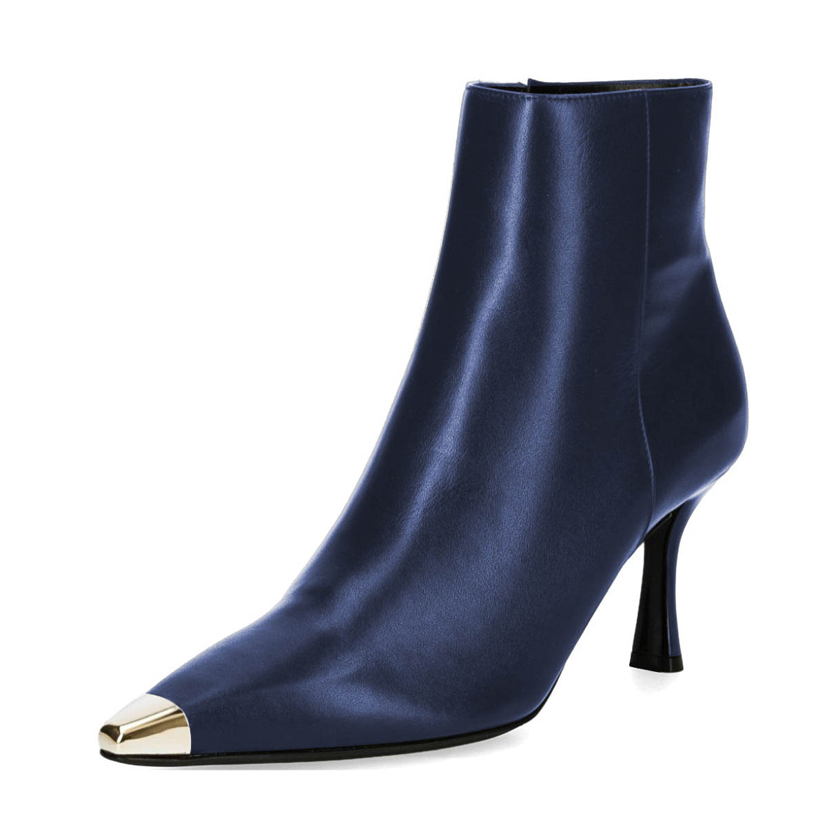 Navy Spool Heel Side Zipper Ankle Boots for Women with Metal Toe Nicepairs