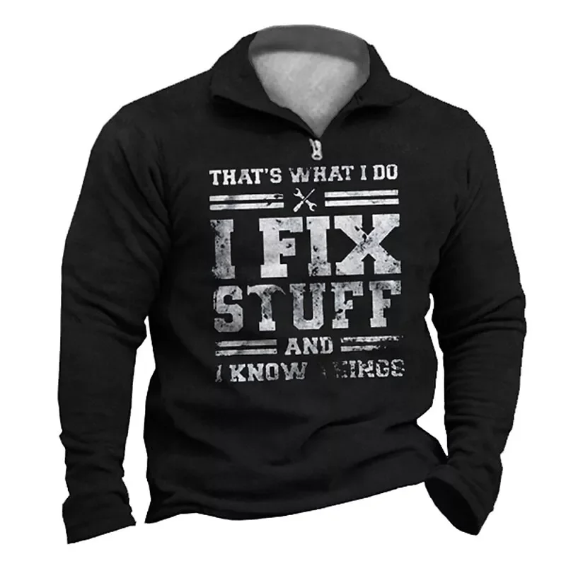 Men's Graphic Prints Letter Casual Half Zipper Sweatshirts
