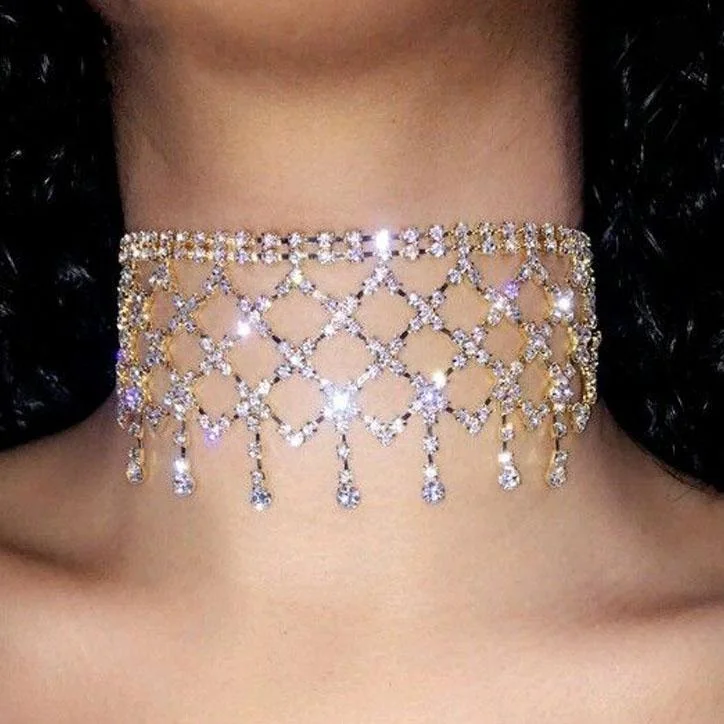 Fashion gridding rhinestone women shining necklace