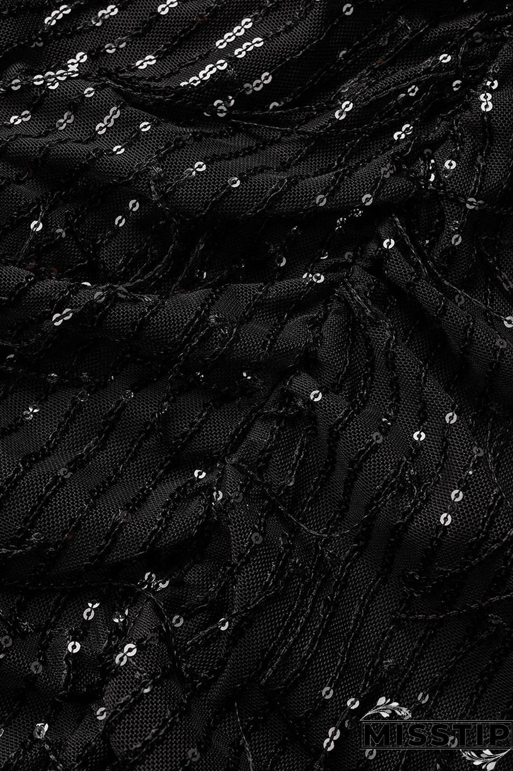 Black Casual Patchwork Tassel Sequins V Neck Long Sleeve Dresses