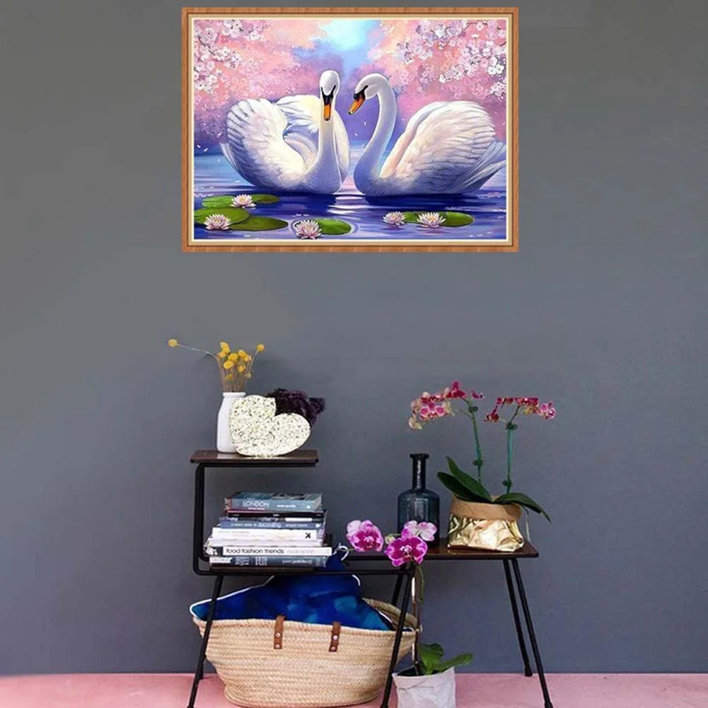 Diamond Painting - Partial Round Drill - Two White Swans(40*30cm)