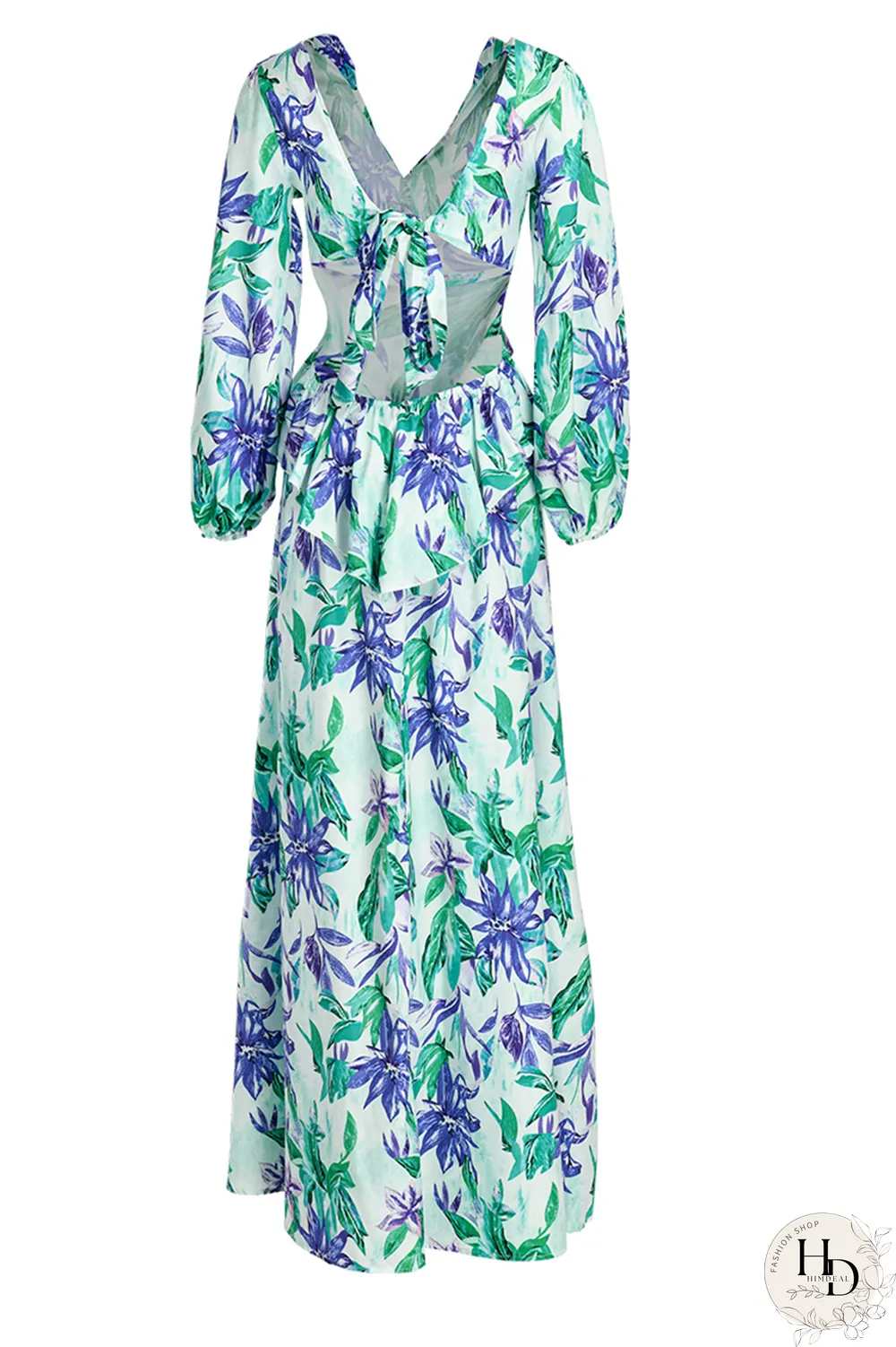 Green Casual Print Patchwork V Neck Cake Skirt Dresses