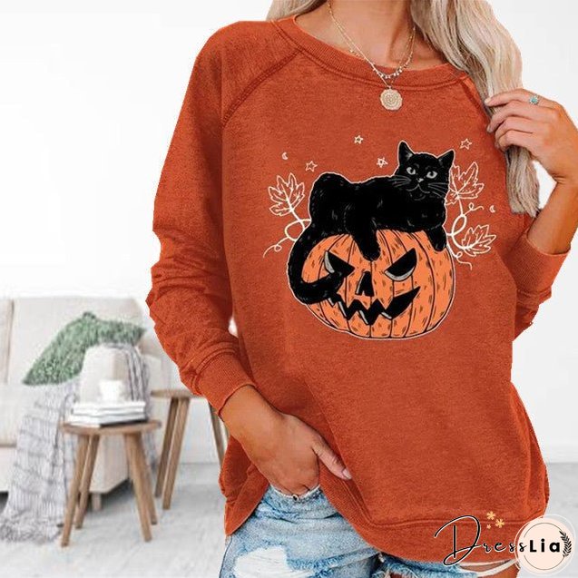 Cat Print Halloween T-Shirt