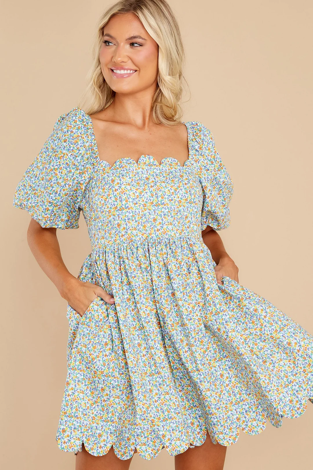 Be An Angel Blue Multi Floral Print Dress