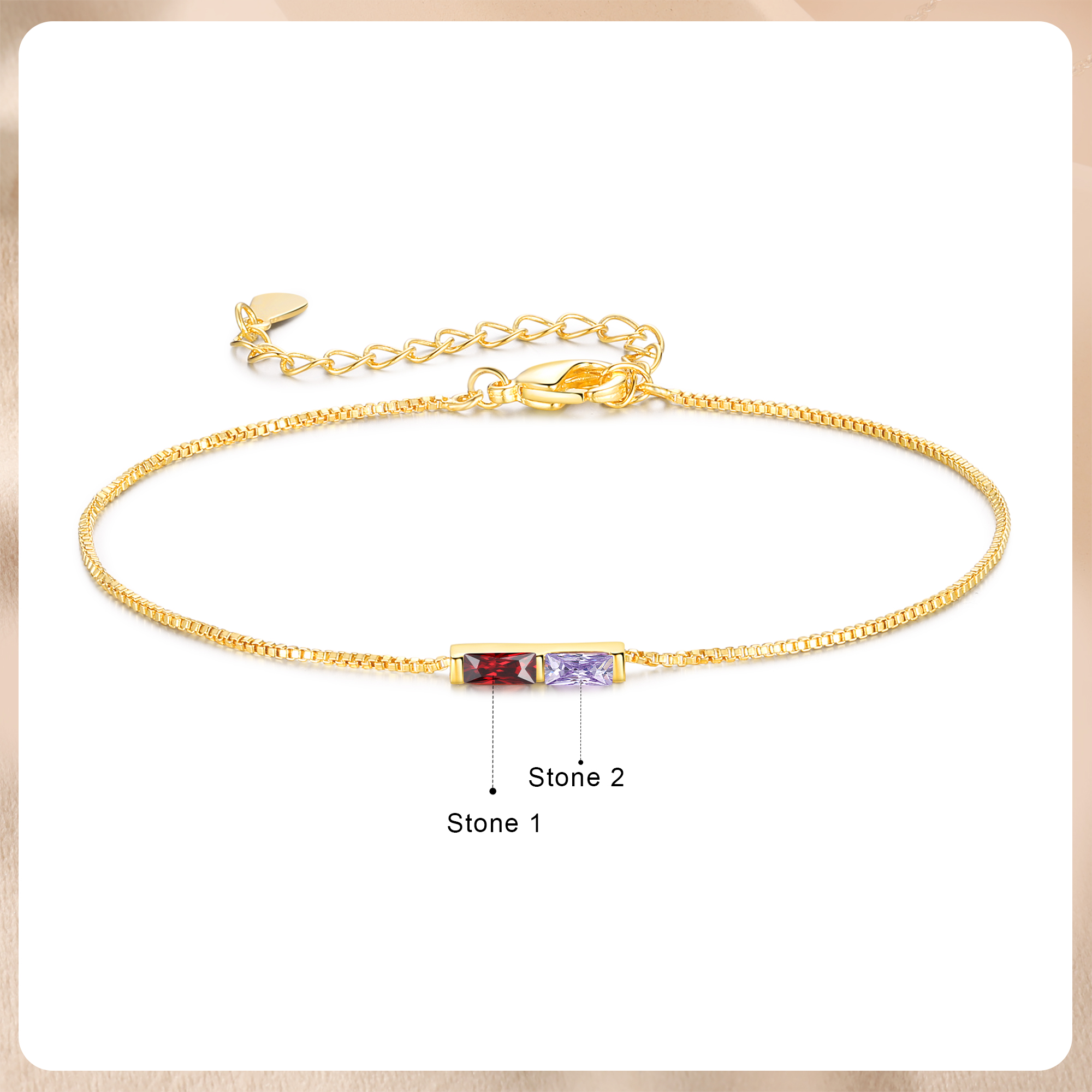 Custom 2 Birthstones Bracelet Gold Adjustable Bracelet Personalised Birthday Gift for Her-Jessemade AU