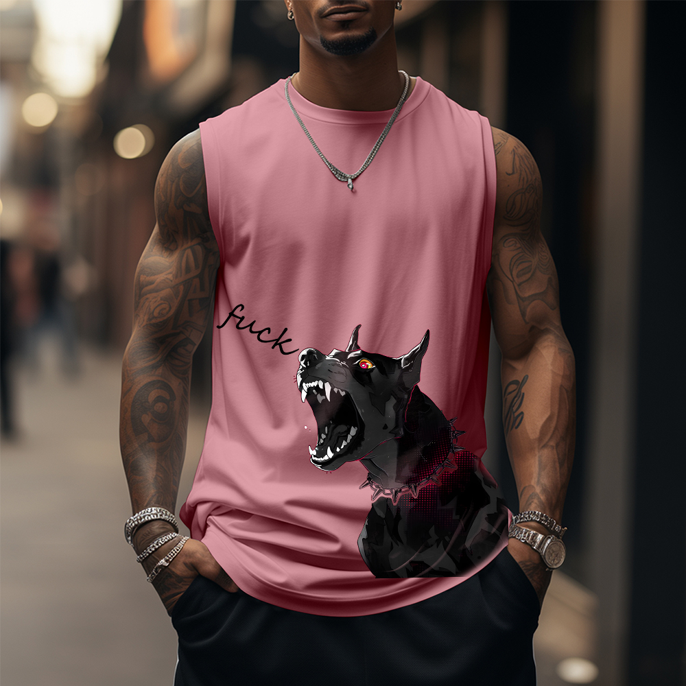 Casual Dog Roaring Print Fitness Tank Top