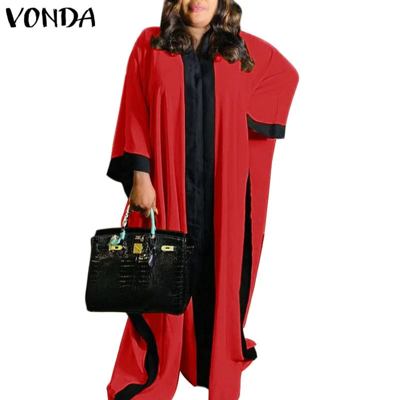 Women Baggy Dresses VONDA 2022 Ladies Bohemian Vestidos Female Sexy V Neck Patchwork Print Robes Longue Oversized Sundress