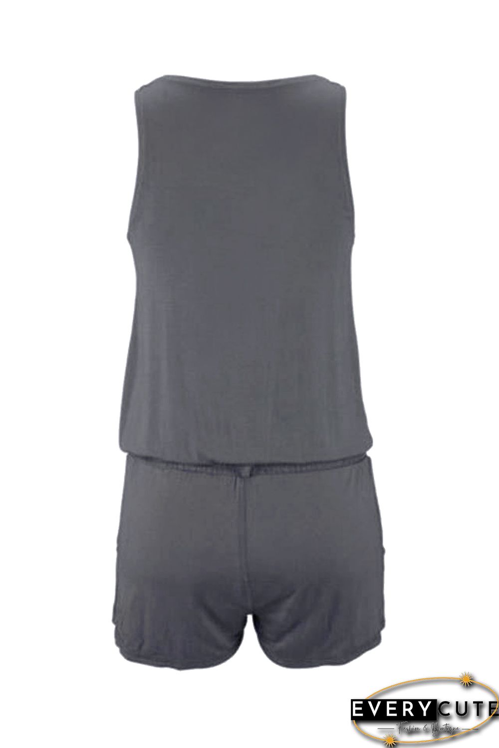 Solid Color Sleeveless Button Jumpsuit in Gray