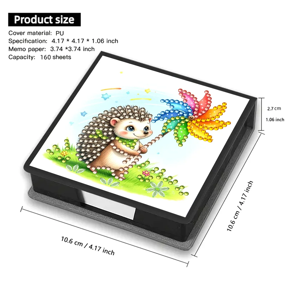 PU Hedgehog Diamond Painting Notecard Box with Papers for DIY Art Craft