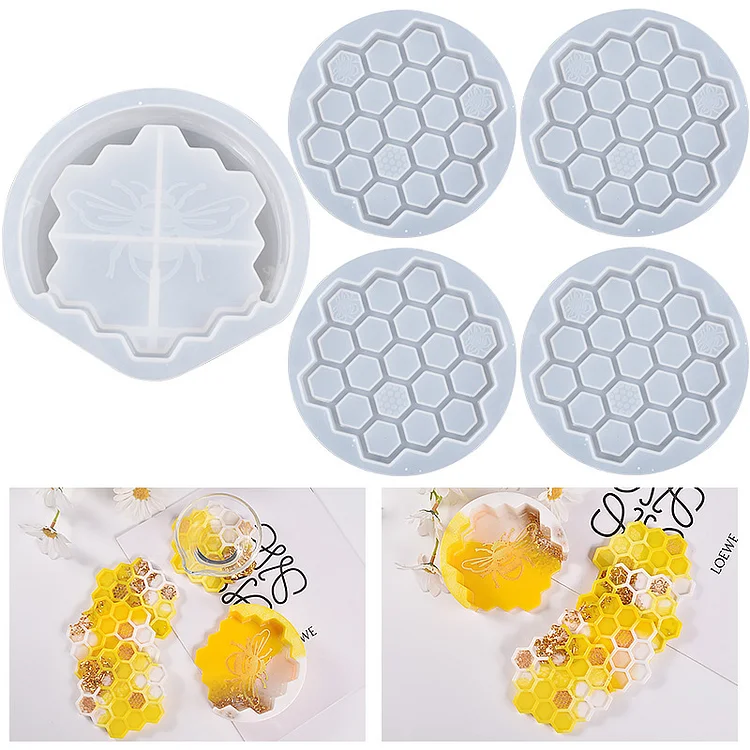 5Pcs Beehive Coaster Resin Molds Kit CrazyMold