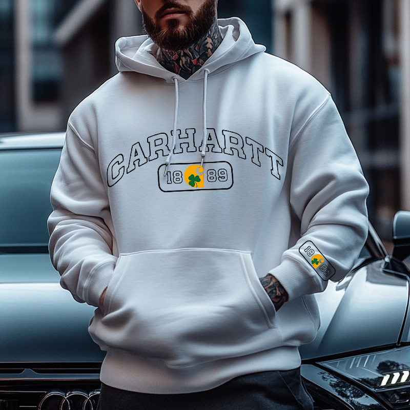 Men's Vintage Fashion Streetwear Shamrock St. Patrick's Day Hoodie White