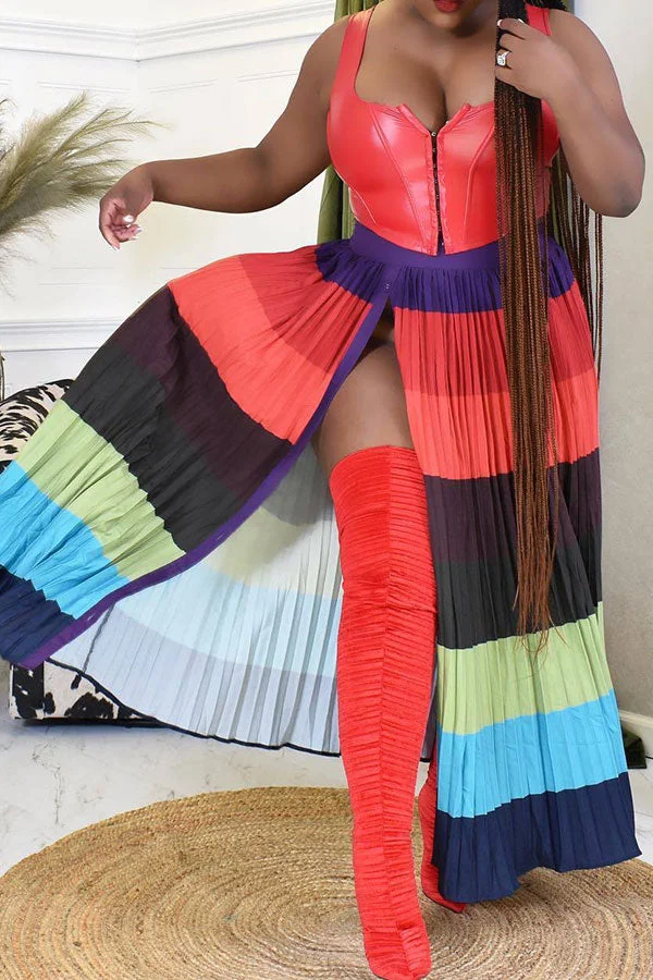 Rainbow On-trend Single Breasted Pleated Skirt