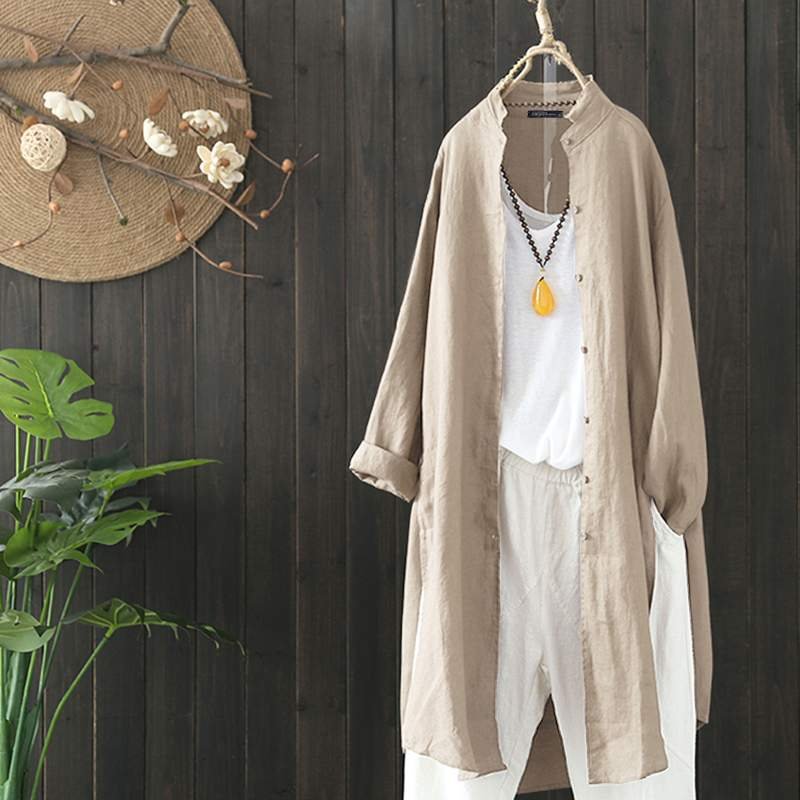 ZANZEA Vintage Women Autumn Long Sleeve Cotton Linen Blouse Buttons Down Shirt Casual Solid Tunic Tops Blusas Cardigan