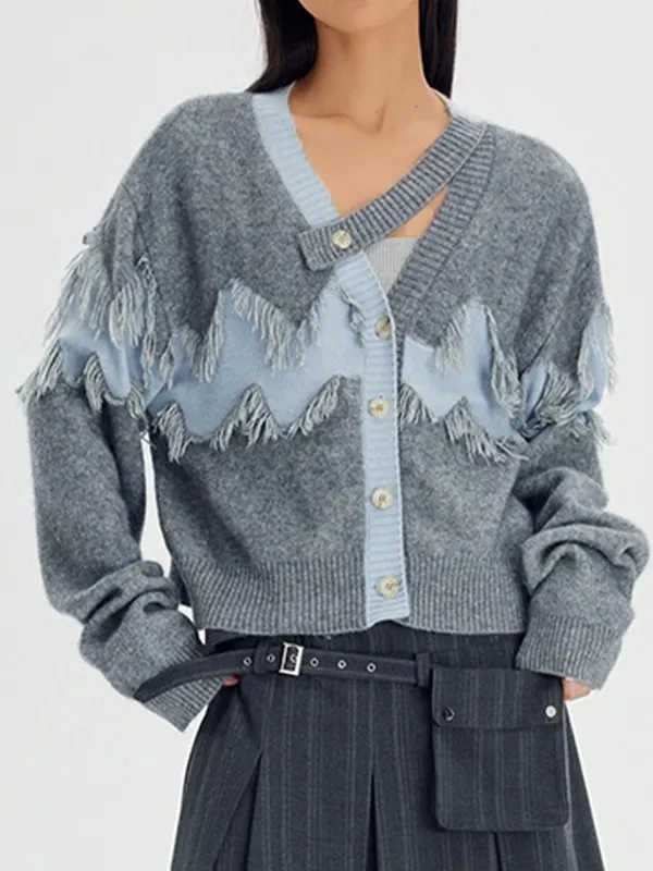 Color Block Tassel Splice Cardigan