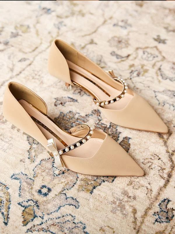 Pearl word with female pointed toe elegant bow side high heels