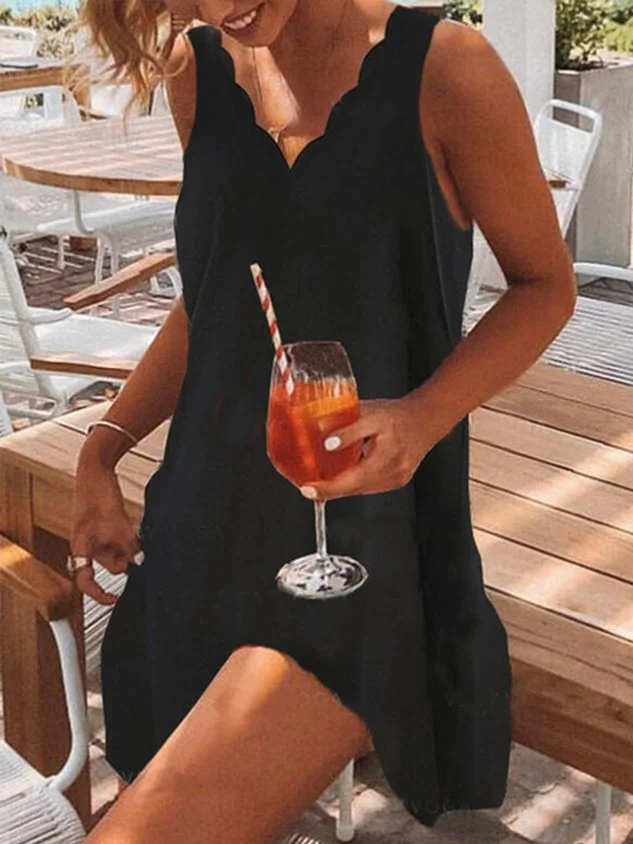 Loosen Casual Solid V Neck Short sleeve Knit Dress