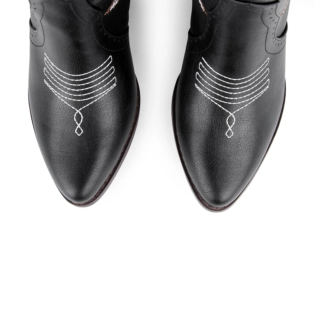 2" Women's Pointed Toe Embroidered Cowboy Boots Vintage Style Western Cowgirl Boots-MERUMOTE