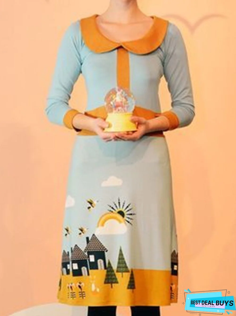 Vintage Peter Pan Collar Long Sleeve Casual Knitting Dress