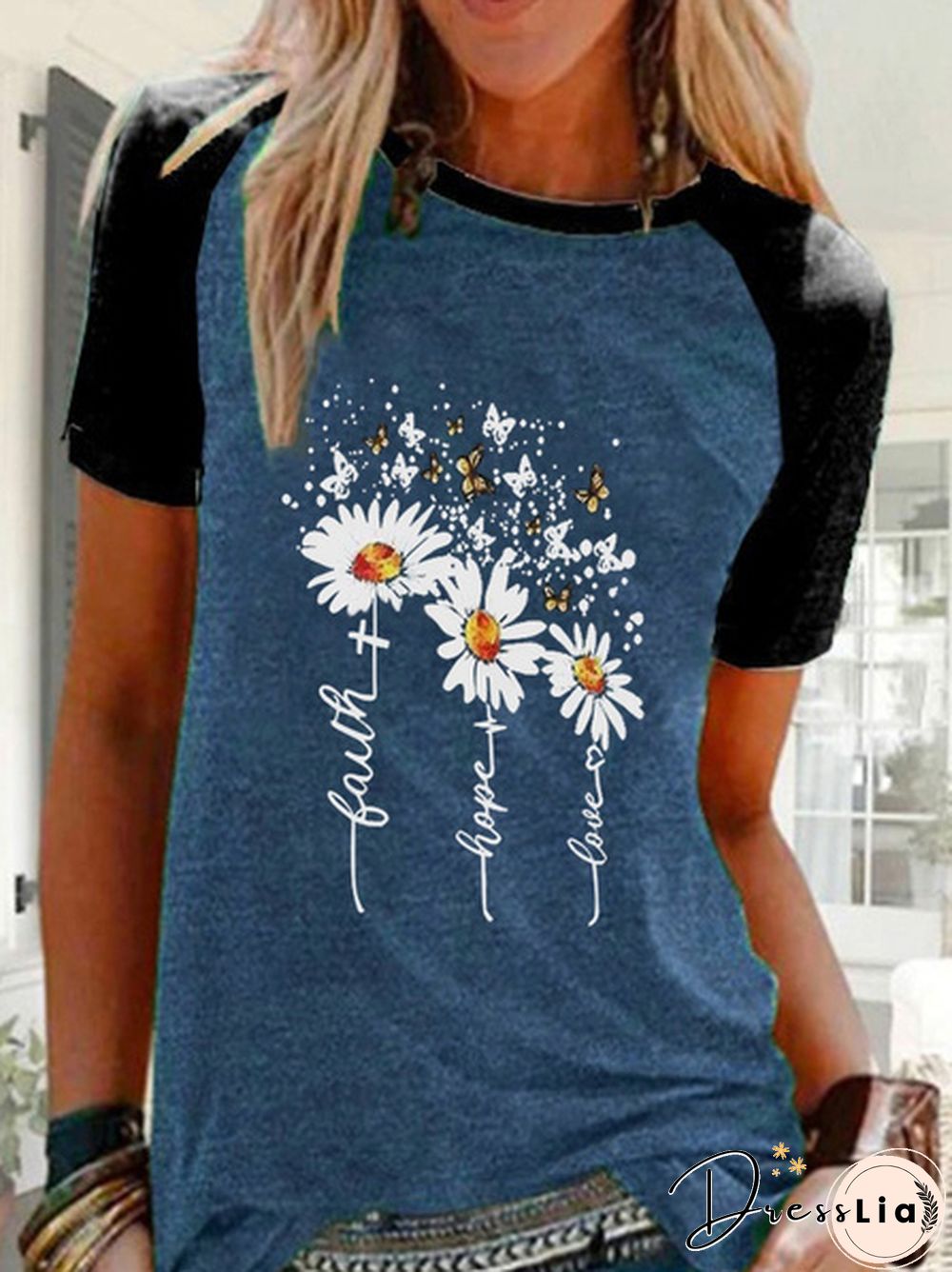 Women's Daisy Printed Round Neck Comfortable Sports T-shirt Plus Size Casual Short Sleeve Tops Blouse