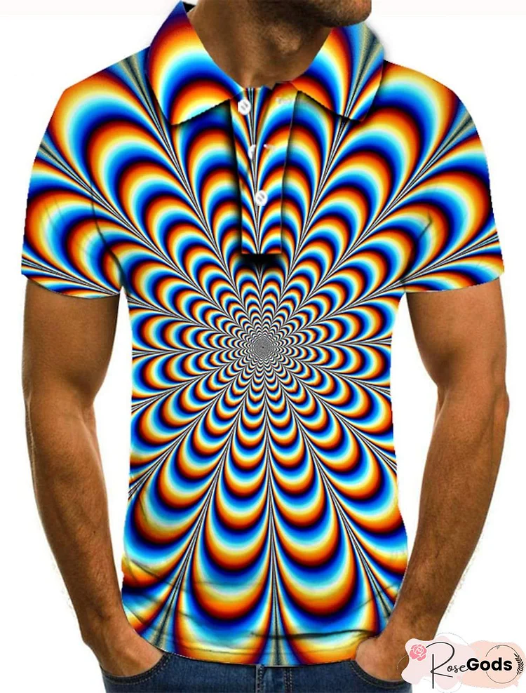 Men's Golf Shirt Tennis Shirt 3D Print Graphic Optical Illusion Print Short Sleeve Daily Tops Basic Rainbow