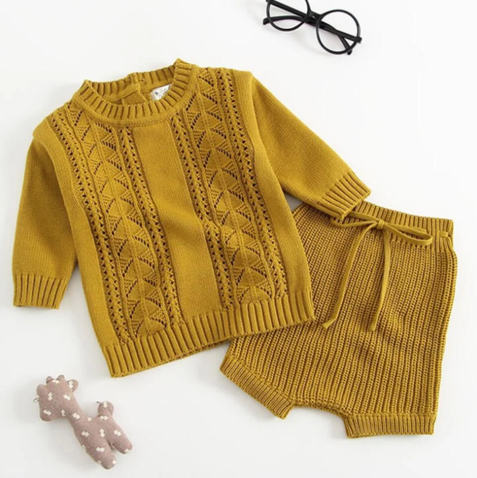 0-2 Year Old Clothing New 2021 Autumn Baby Girls Suit Knit Cotton Baby Long Sleeve Blouse + Lotus Leaf Shorts Baby Clothing Set