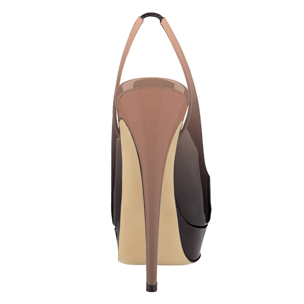 150mm Slingback Sandals Platforms Sky High Party Gradient Color Nude Black Pumps-vocosishoes