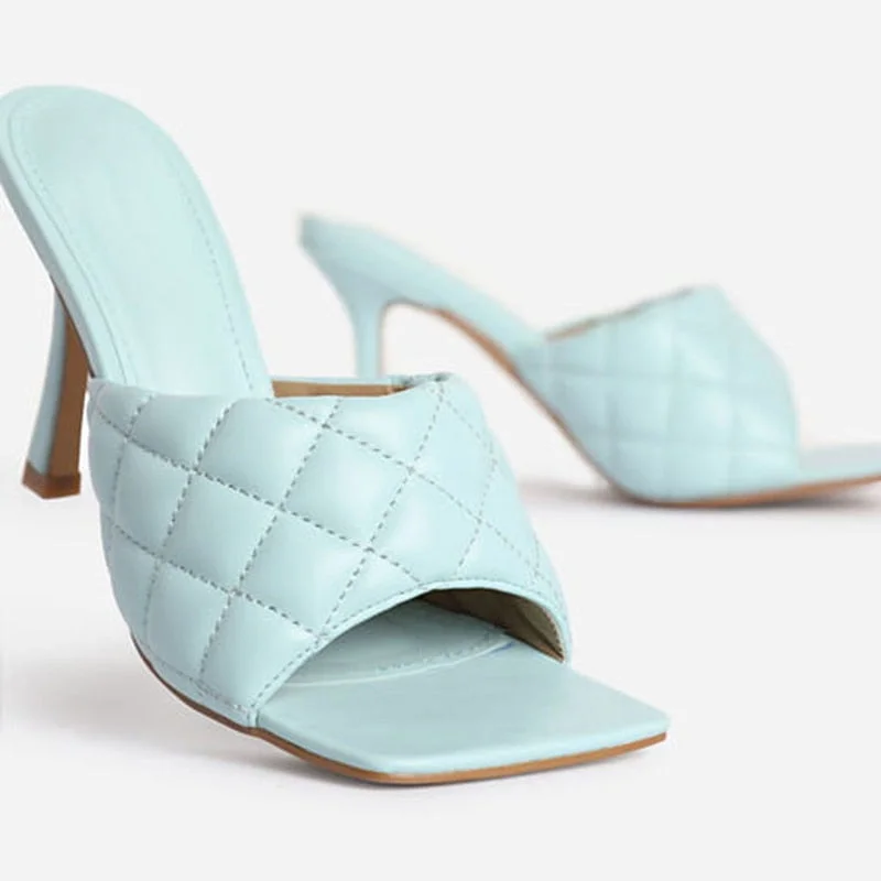 2020 Summer Square toe Women slippers Fashion Thin heeled Ladies Mules Elegant Female High heels Outside Slides Women Sandals 42