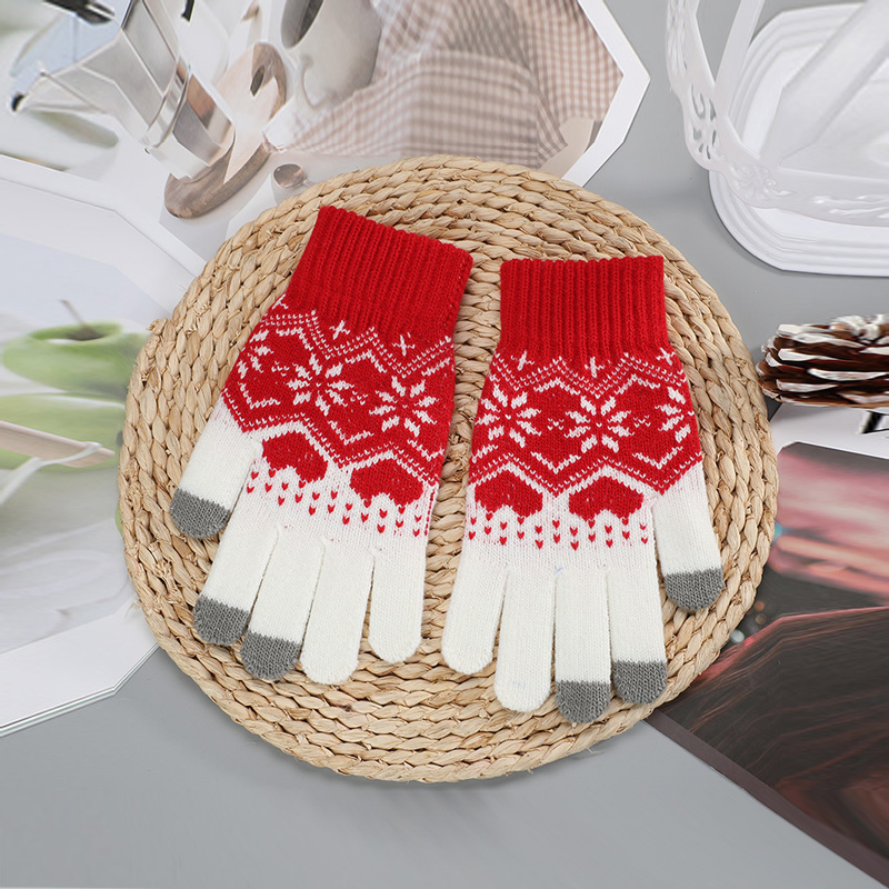 Christmas Red Wool Knitted Snowflake Love Gloves 2024 - Flycurvy 