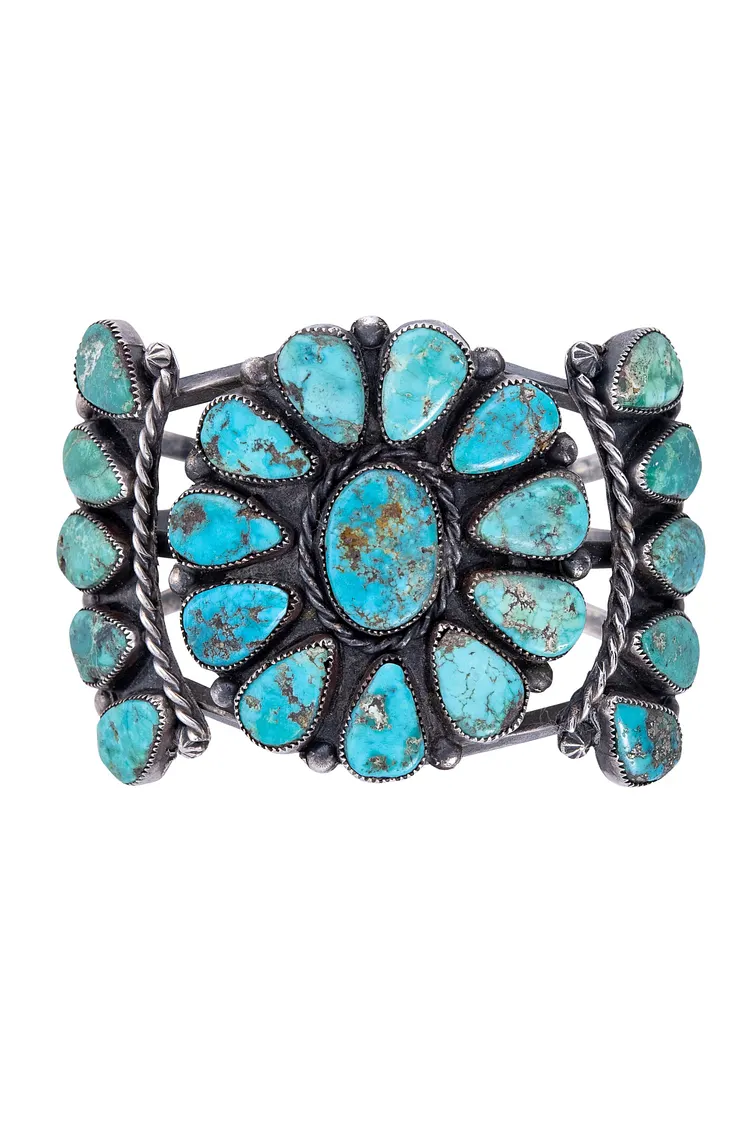 Cuff, Cluster, Turquoise, Navajo, Vintage, '60's, 2747