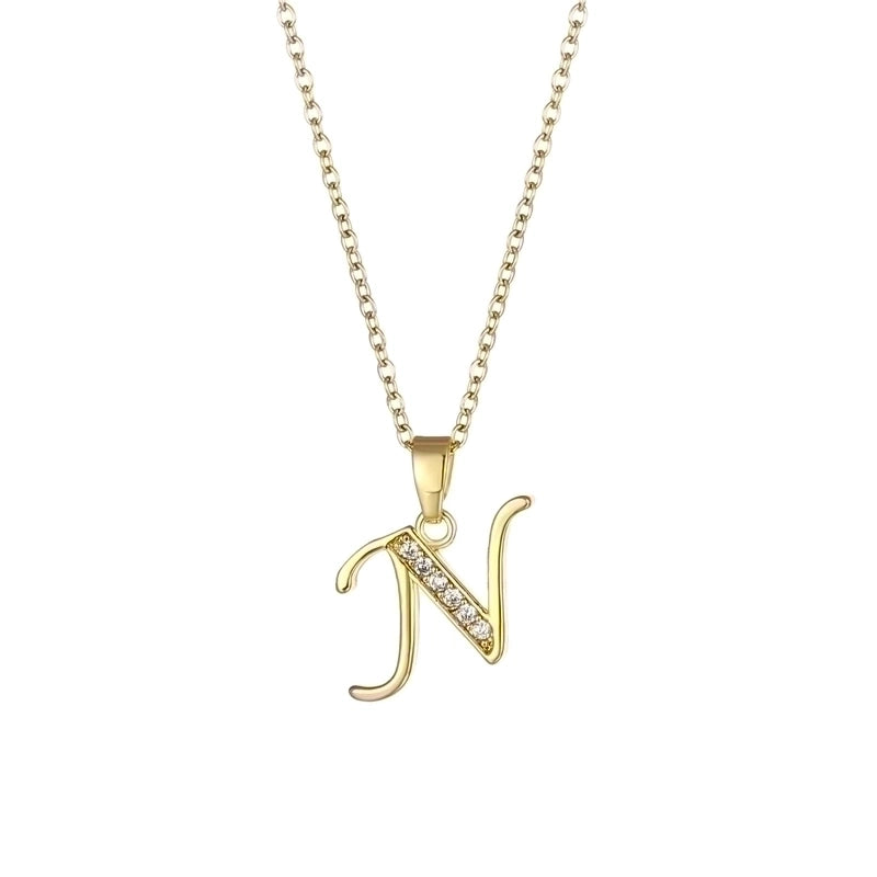 Stainless Steel Titanium Steel 18K Gold Plated Fashion Plating Inlay Letter Zircon Pendant Necklace