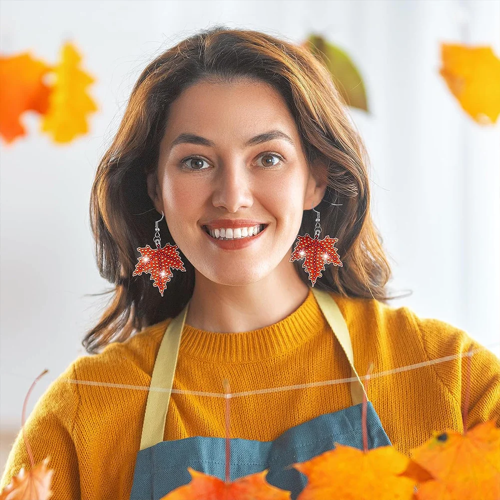 10 Pairs Autumn Series Double Sided Diamond Painting Earrings for Women Girl Jewelry Crafting