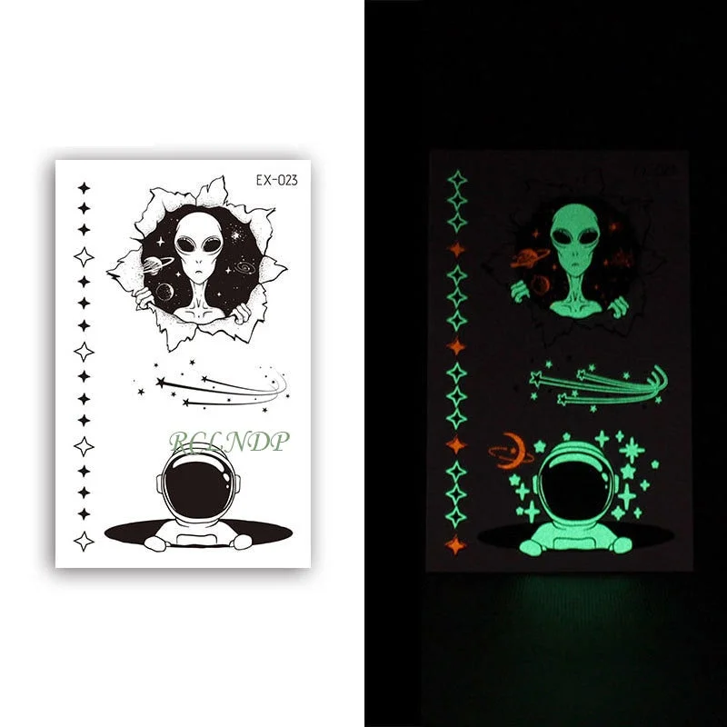 Waterproof Temporary Luminous Tattoo Sticker Moon Lunar Planet Star Sky Element Tattos Flash Tatoo Fake Tatto for Kids Women Men
