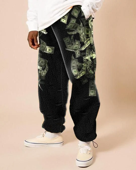 Casual banknote printing personalized fleece trousers