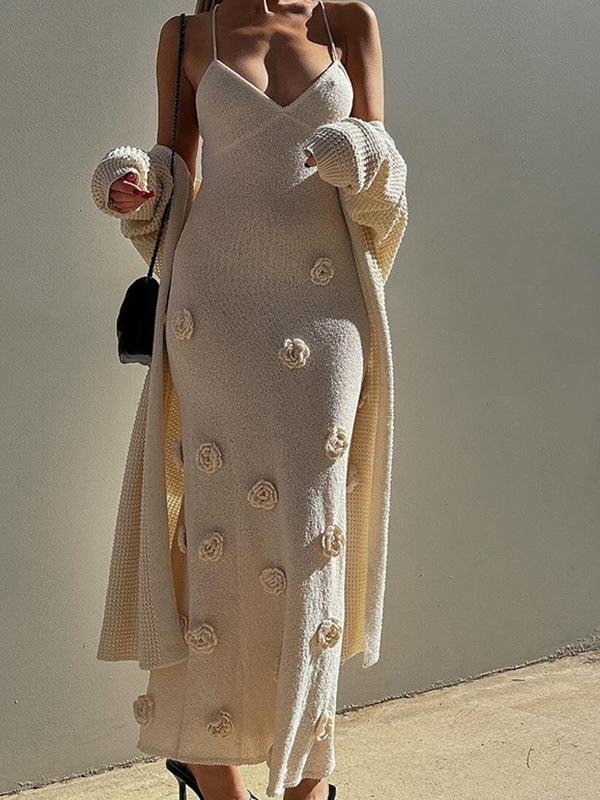 Elegant Three-dimensional Flower Decoration Knitted Suspender Backless Hip Skirt | Oxredo Shop Ramadan Sale