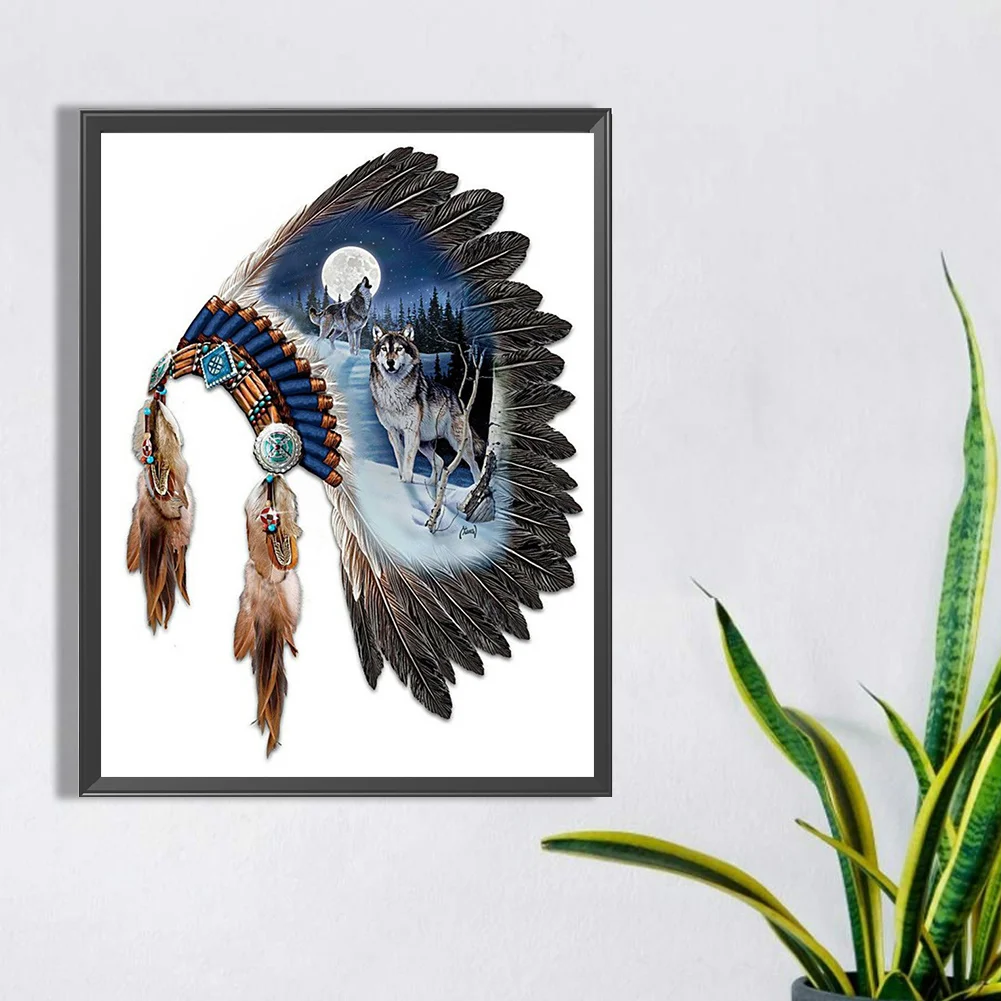 4pcs/Set Diamond Painting - Full Round Drill - Indian Headdress(Canvas|30*40cm)