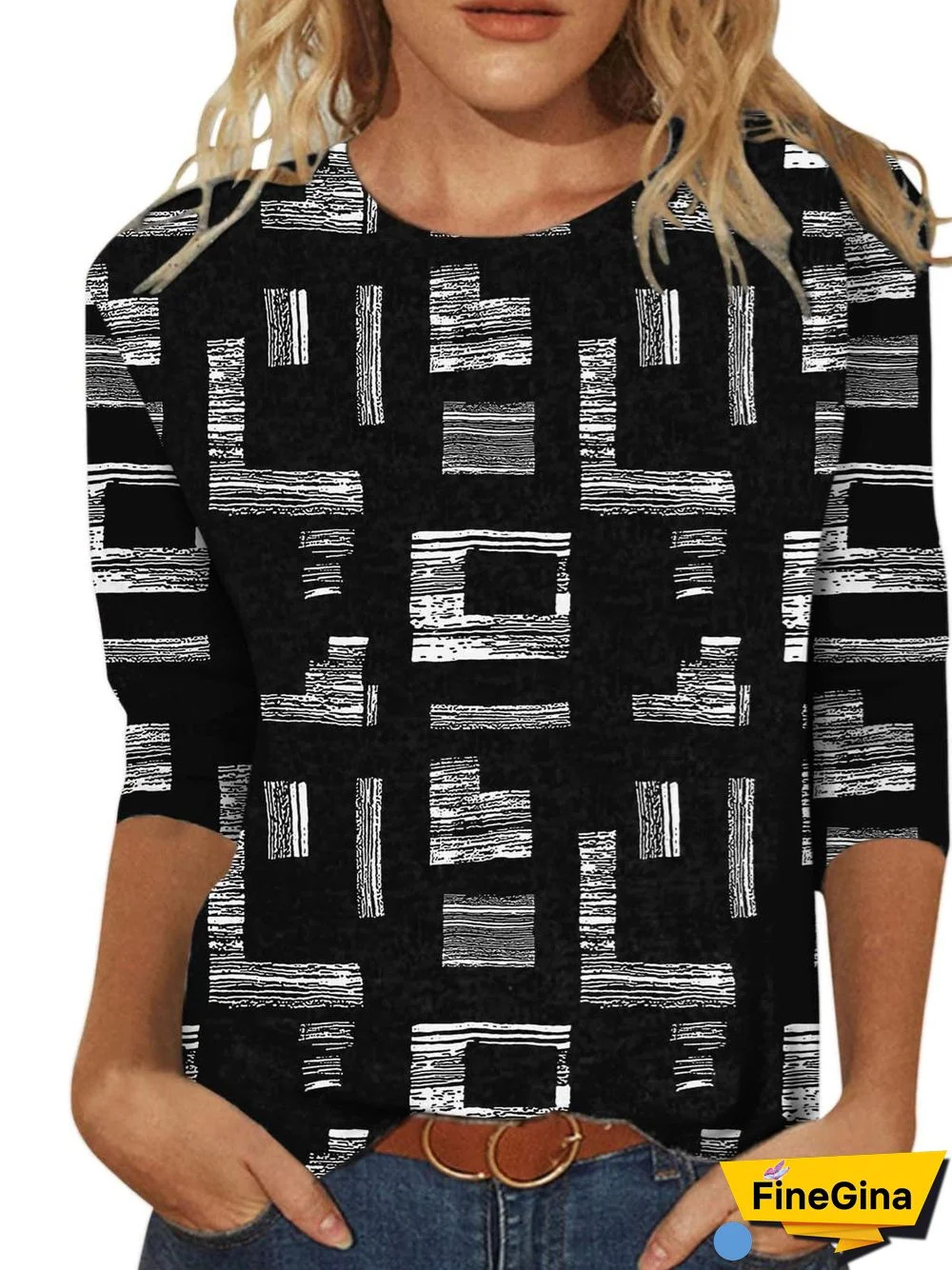 Women's Graphic Pattern Solid Color Scoop Neck 3/4 Sleeve Top