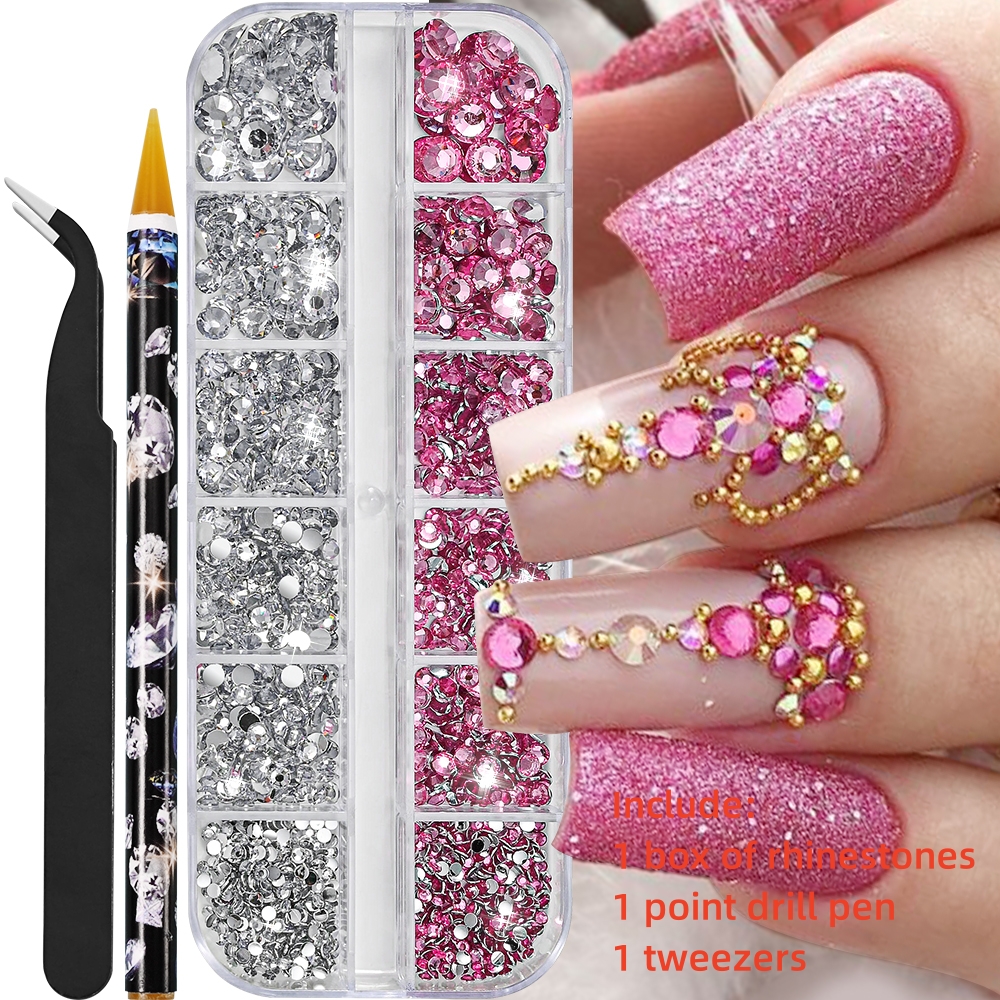 Multi-Size Nail Rhinestones Kit 3D Crystal AB DIY Nail Art Decors Diamond Gems Glitter Manicure Point Drill Pen Tweezers Tools #