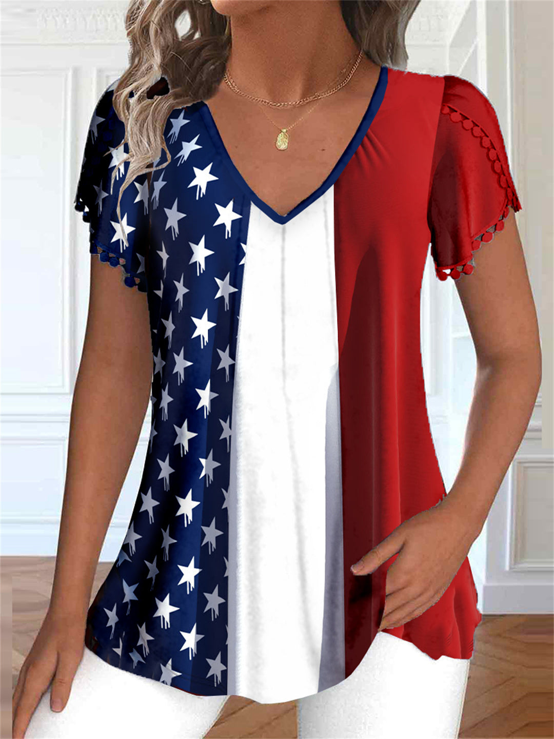 Women Long Sleeve V-neck Graphic Floral Printed Top