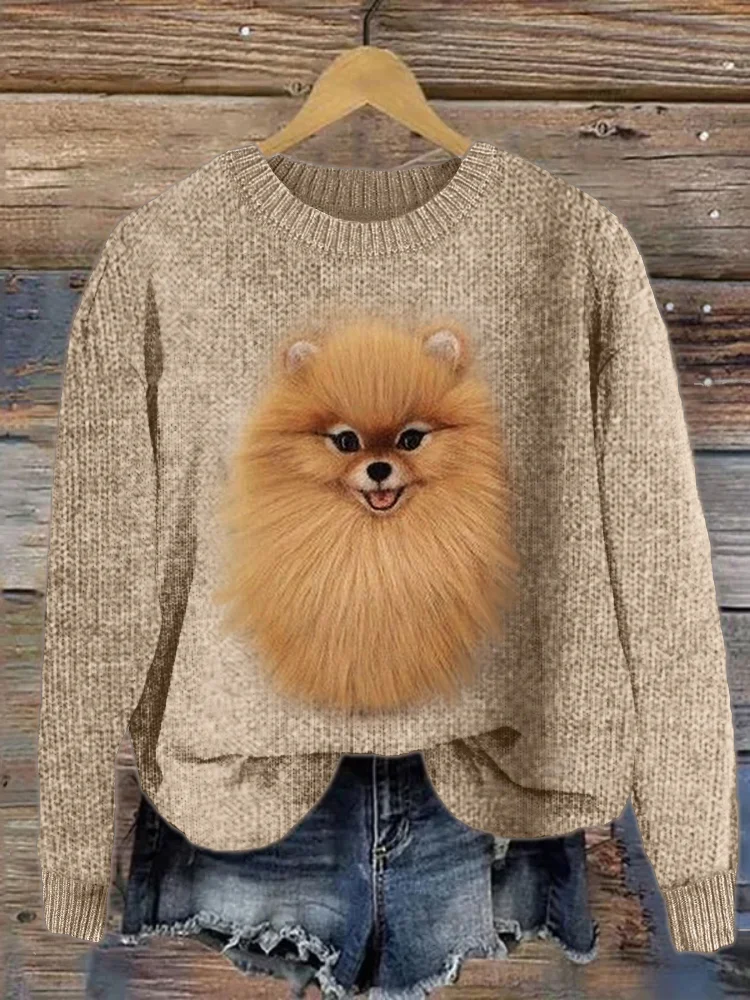 Fluffy Pom Dog Plush Cozy Knit Sweater