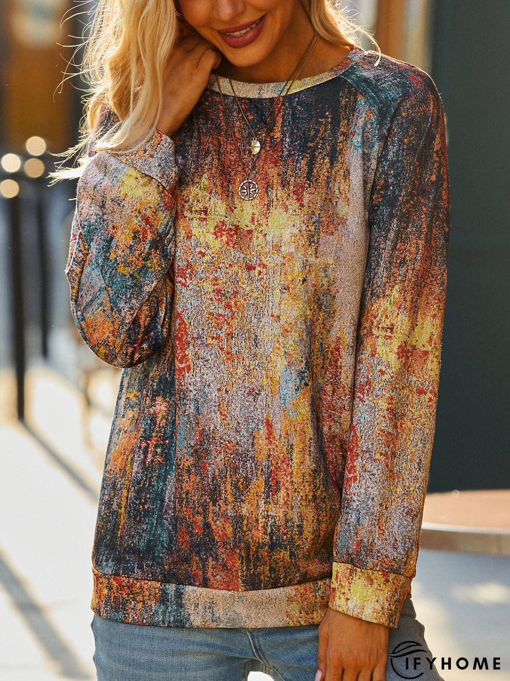 Long Sleeve Crew Neck Holiday Printed Sweatshirt | IFYHOME