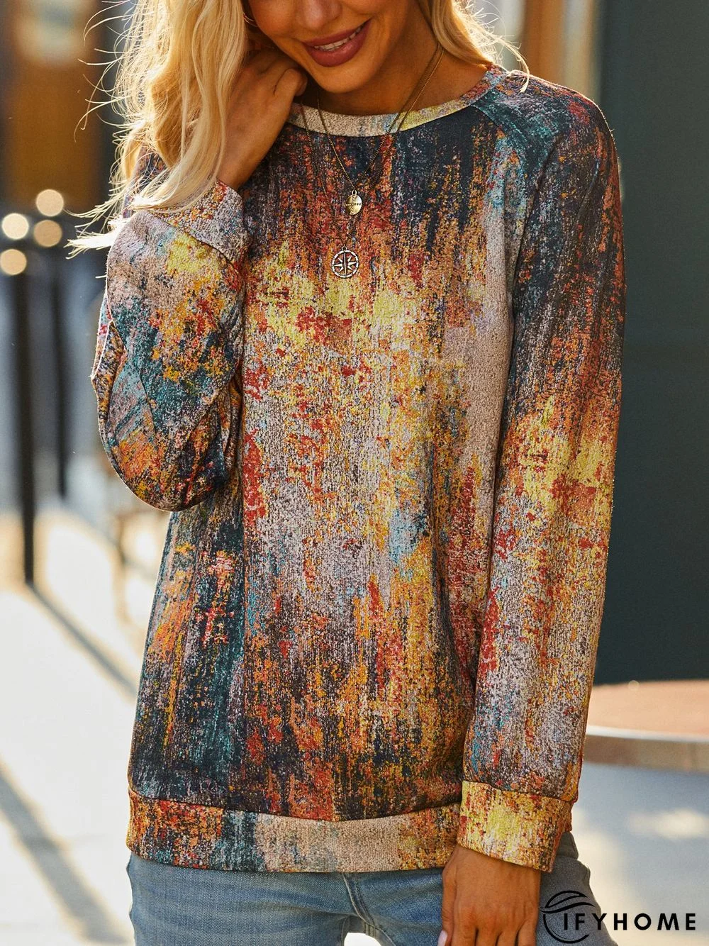 Long Sleeve Crew Neck Holiday Printed Sweatshirt | IFYHOME