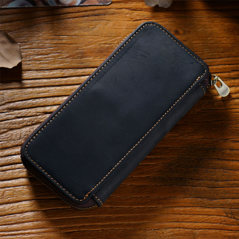 First Layer Cowhide Zipper Pen Storage Bag Multi-pen Bag Large Capacity Storage Box Writing Case Pen Case Pen Bag