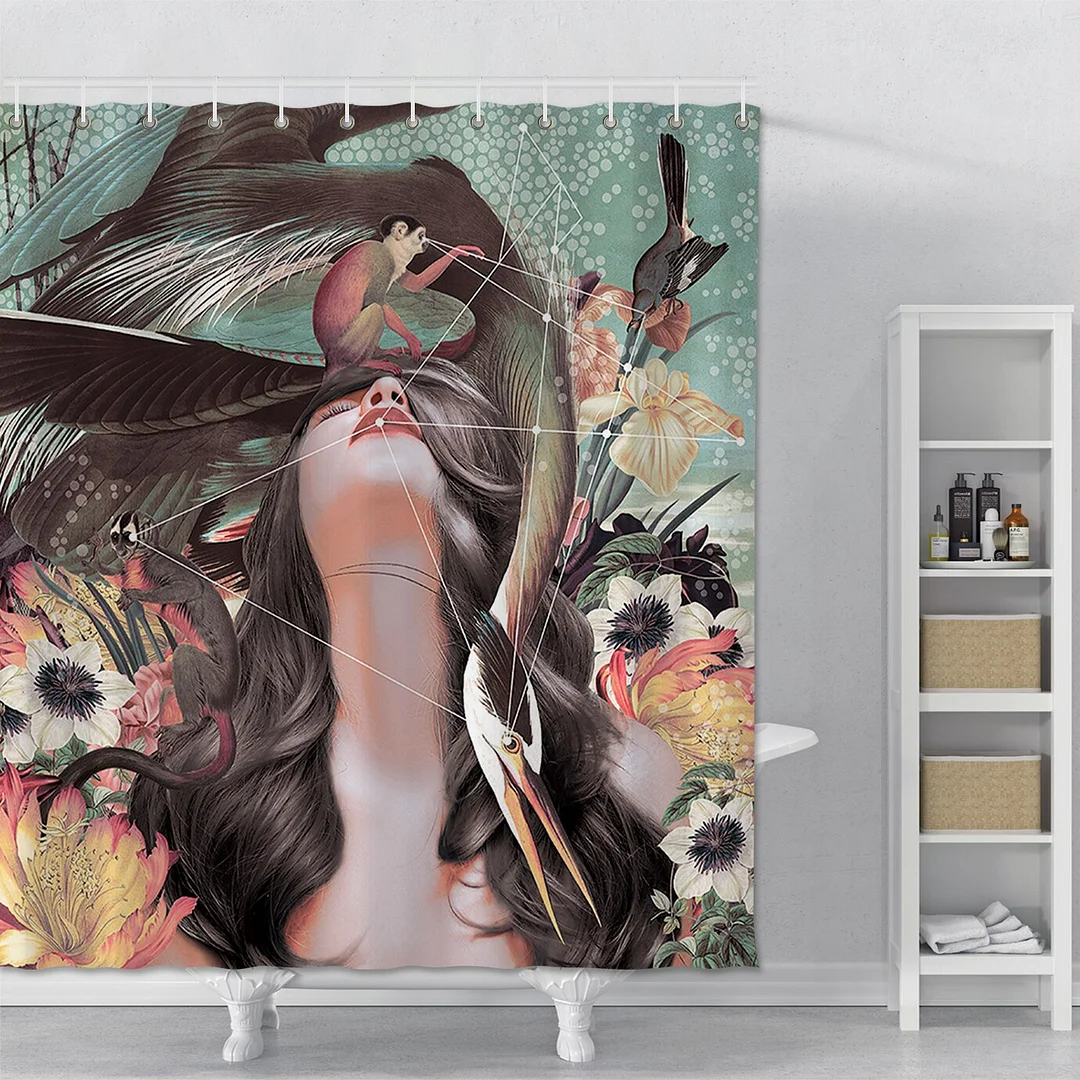 Portrait Floral Shower Curtain For Bathroom Waterproof Bath Curtains Home Decor Polyester Modern Shower Curtain Set Bathroom