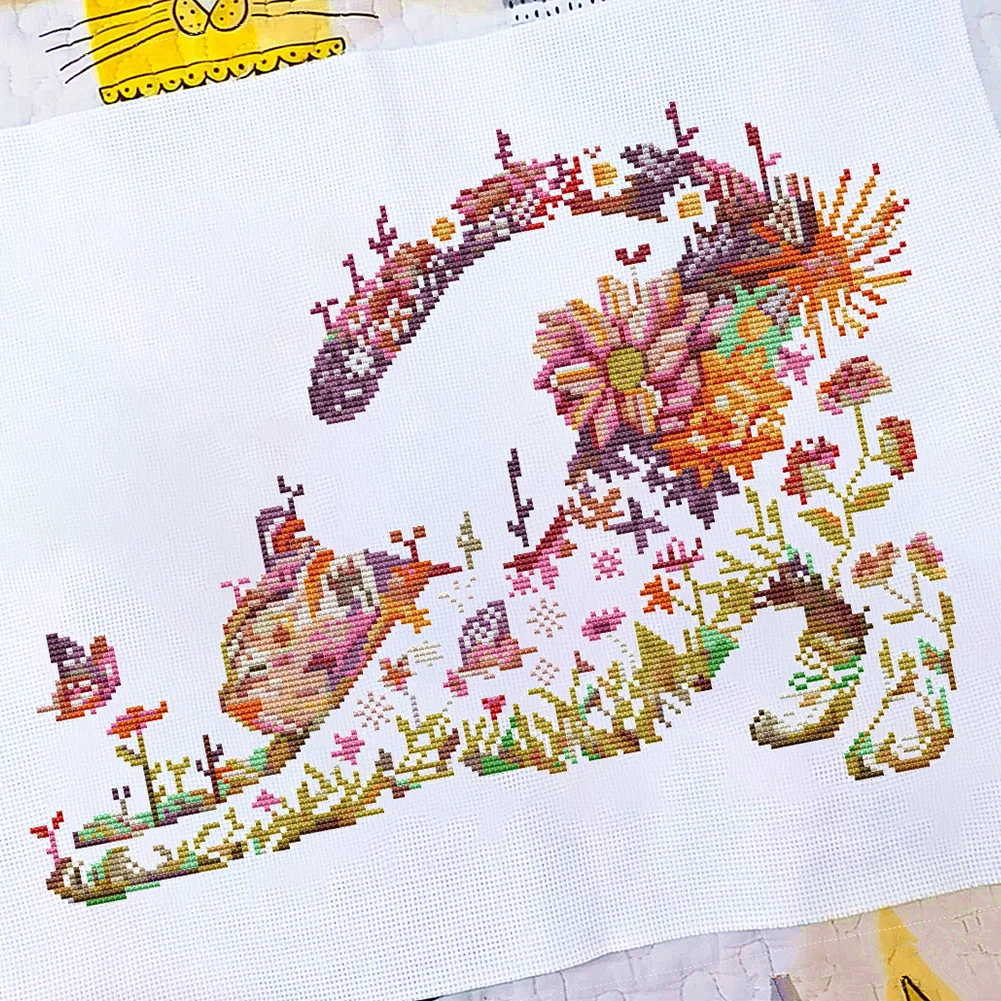 14CT Counted Partial Cross Stitch - Flowers Cat(40*40cm)