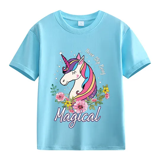 【2Y-13Y】Never Stop Being, Magical Unicorn Graphic T-Shirt For Kids