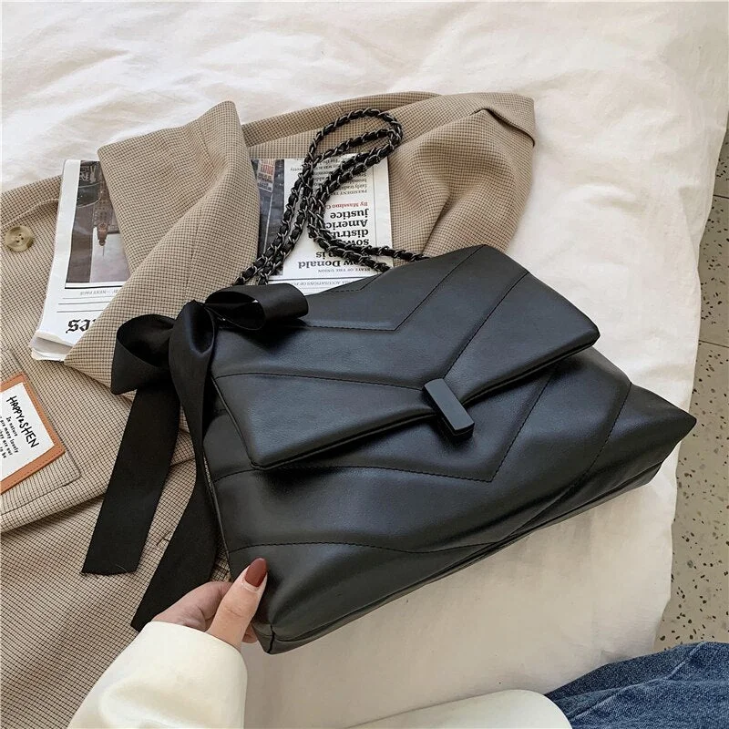 Fashion Large-capacity Ribbon Design PU Leather Crossbody Bags for Women 2021 New Handbag Luxury Designer Chain Shoulder Bag