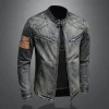 Denim Stand Collar Zip-Up Jacket